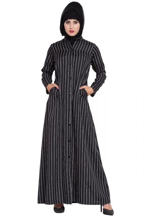 black and white striped abaya